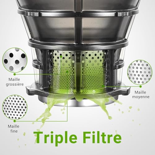AMZCHEF Cold Press Juicer, 5.3" Self-Feeding Juicer Machines for Whole vegetable & fruit, Masticating Juicer Easy to Clean, High Juice Yield, Large Auger, Triple Strainers