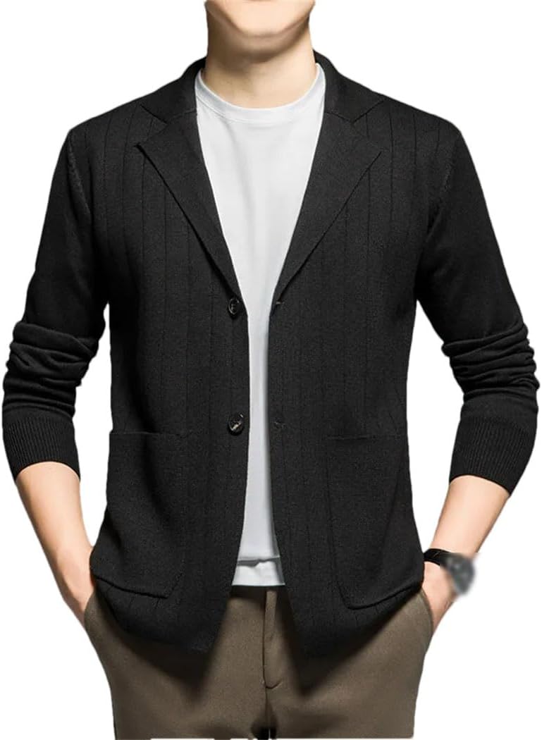 Men's Korean Style Knit Cardigan Long Sleeve Shawl Collar Slim Fit Sweater Coat Plus Size Clothes