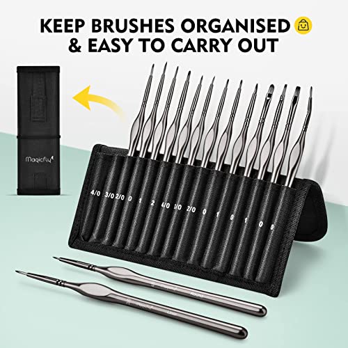 Magicfly Fine Detail Paint Brushes, 15Pcs Miniature Paint Brushes Set With Dustproof Nylon Bag, Nylon Hair, Fine Detailing For Acrylic, Oil, Watercolor, Gouache & More #TOP4