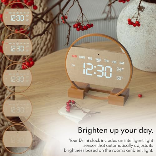 Driini 00198168831380 Modern Large Digital Wall Clock - Bamboo Wood With Large Led Display- Day Of Week, Time, Temperature, And Humidity thumb #3