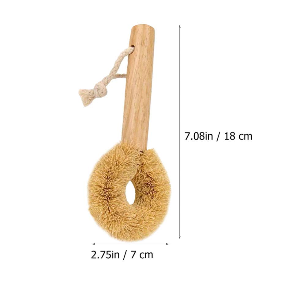 Hemoton Coconut Brown Pot Brush Multipurpose Kitchen Scrubber Dish Brush Wooden Handle for Kitchen