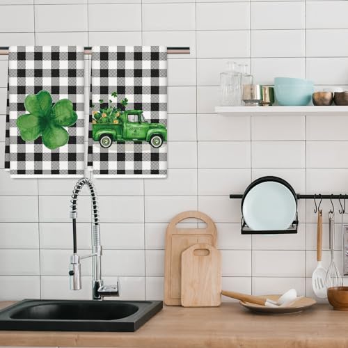 AnyDesign-St-Patricks-Day-Kitchen-Towel-Shamrock-Clover-Truck-Dish-Towel-18-x-28-Inch-Black-White-Buffalo-Plaid-Hand-Drying-Tea-Towel-for-Cooking-Baking-Party-Supplies-2Pcs AnyDesign St Patricks Day Kitchen Towel Shamrock Clover Truck Dish Towel 18 x 28 Inch Black White Buffalo Plaid Hand Drying Tea Towel for Cooking Baking Party Supplies 2Pcs