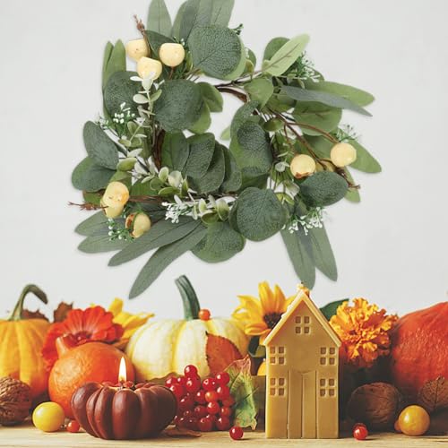 HOLIDYOYO Anéis De Vela Grinaldas De Folhas De Eucalipto Artificiais Anéis De Vela Coroa De Vegetaçã