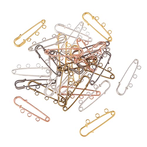 Image of LiQunSweet 30 Pcs 6 Colors Iron Heavy Duty Safety Pins with 3 Loops Metal Kilt Pins Needles Fasteners for Brooch Making Blanket Knitted Fabric Crafts
