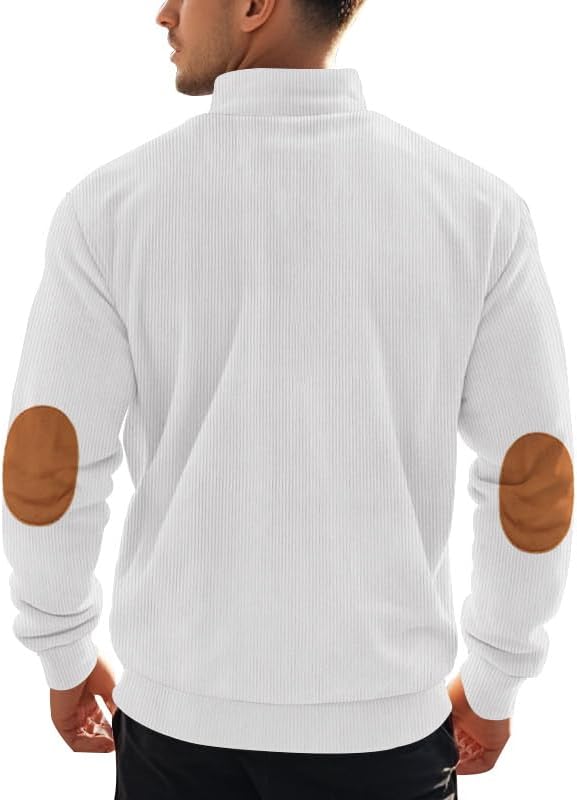 Mens Corduroy Sweatshirt Casual Half Zip Pullover Long Sleeve Shirt Fashion Solid Color Loose Stand Collar Clothing