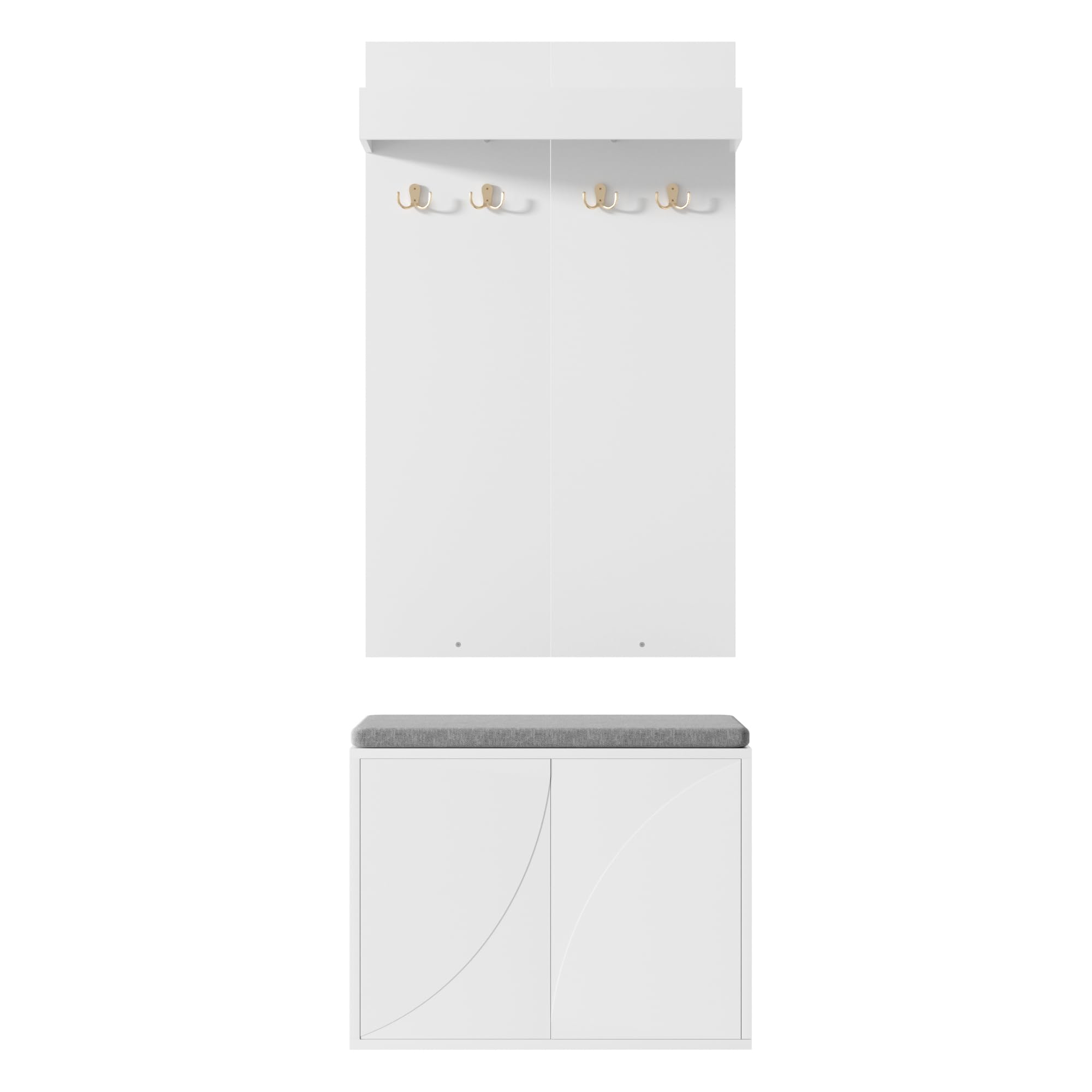 Set appendiabiti 3 in 1, appendiabiti con 4 ganci integrati, scarpiera con due ante e scarpiera, bianco, 60 x 35 x (45 + 100) cm