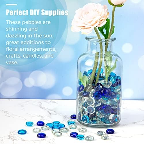 VGOODALL Assorted Glass Pebbles, 420PCS Mixed Colours Flat Stones Aquarium Marbles Vase Filler Beads Table Scatter Gems