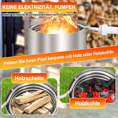 Miniatura 4 de Daromigo Calefacción De Piscina Con Fuego, Calentador De Piscina Con Espiral De Calefacción, Conectores De 32 38 Mm, Calentadores De Piscina Para Piscinas, 100 Acero Inoxidable