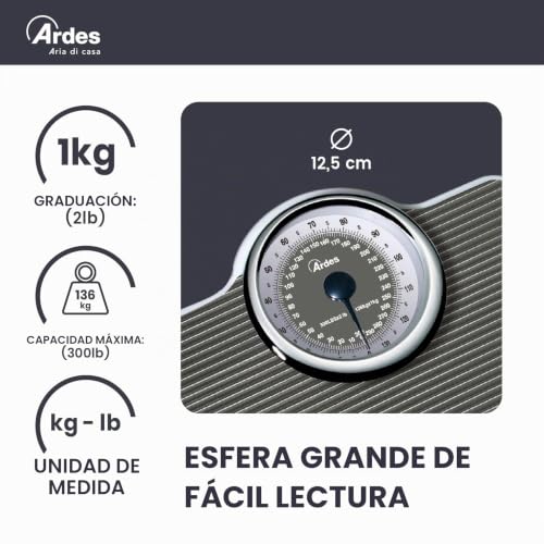 Miniatura 4 de Ardes Ar2pp2m Báscula Pesapersonas Mecánica Sin Pilas Estilo Vintage Con Alfombrilla Antideslizante Peso En Kilos Y Libras