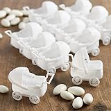 Pack of 36 White Baby Carriage Baby Shower Favors - Plastic Baby Buggy Prams for Baby Shower Decorations and DIY Craft Projects (Size: 2-3/4' L x 1-1/2' W)