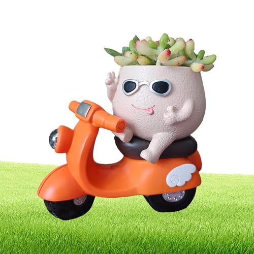 Jardinera decorativa, Maceta de resina,Conducir Un plantador de Flores de Cara de Moto | Pote de Ventilación Lindo, Adornos de Verdes de Equitación Originales para la decoración de