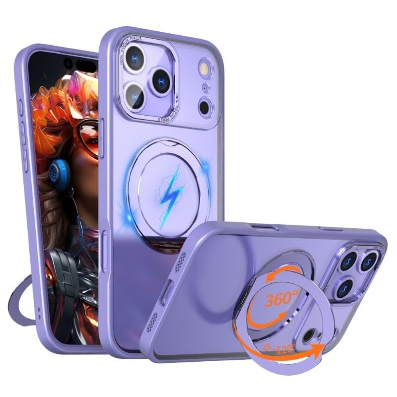 Coque iPhone 14 rigide silicone aimantée avec support métal de protection violet