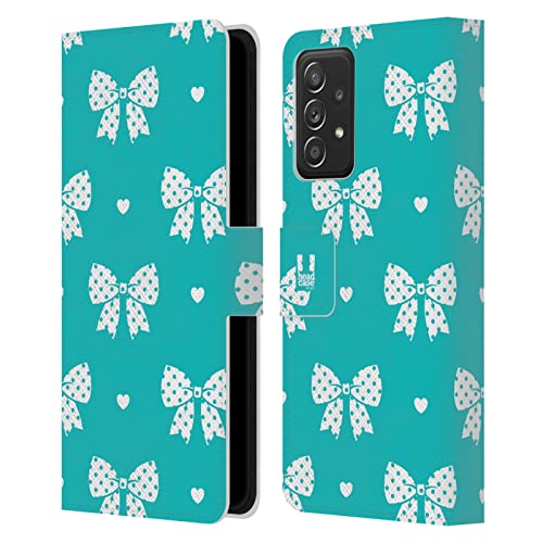 Étui portefeuille Galaxy A53 5G turquoise motifs ruban en cuir