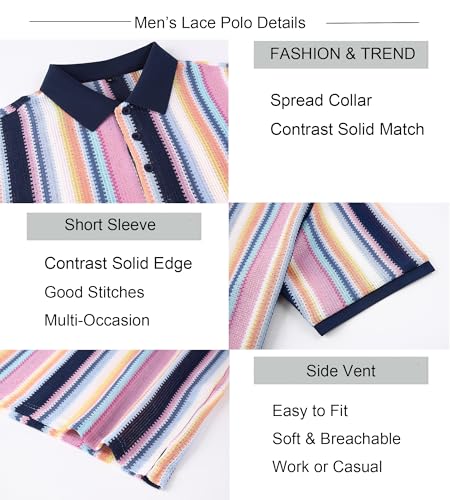 Alex Vando Mens Lace Polo Shirts Fashion Vibrant Short Sleeve Casual Shirts for Men