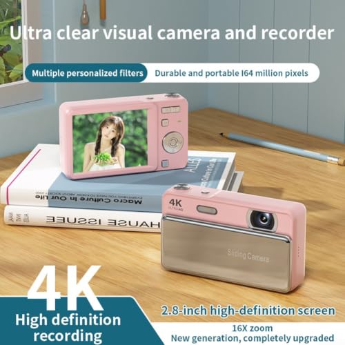 Cámara digital de 64 MP compacta para estudiantes con flash integrado y tarjeta de 32G 6