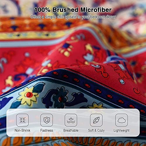 Lekesky Bohemian Duvet Cover King, 3Pcs Boho Floral Bedding Set, Ultra Soft Microfiber, 1 Aztec Style Duvet Cover + 2 Pillowshams #TOP2