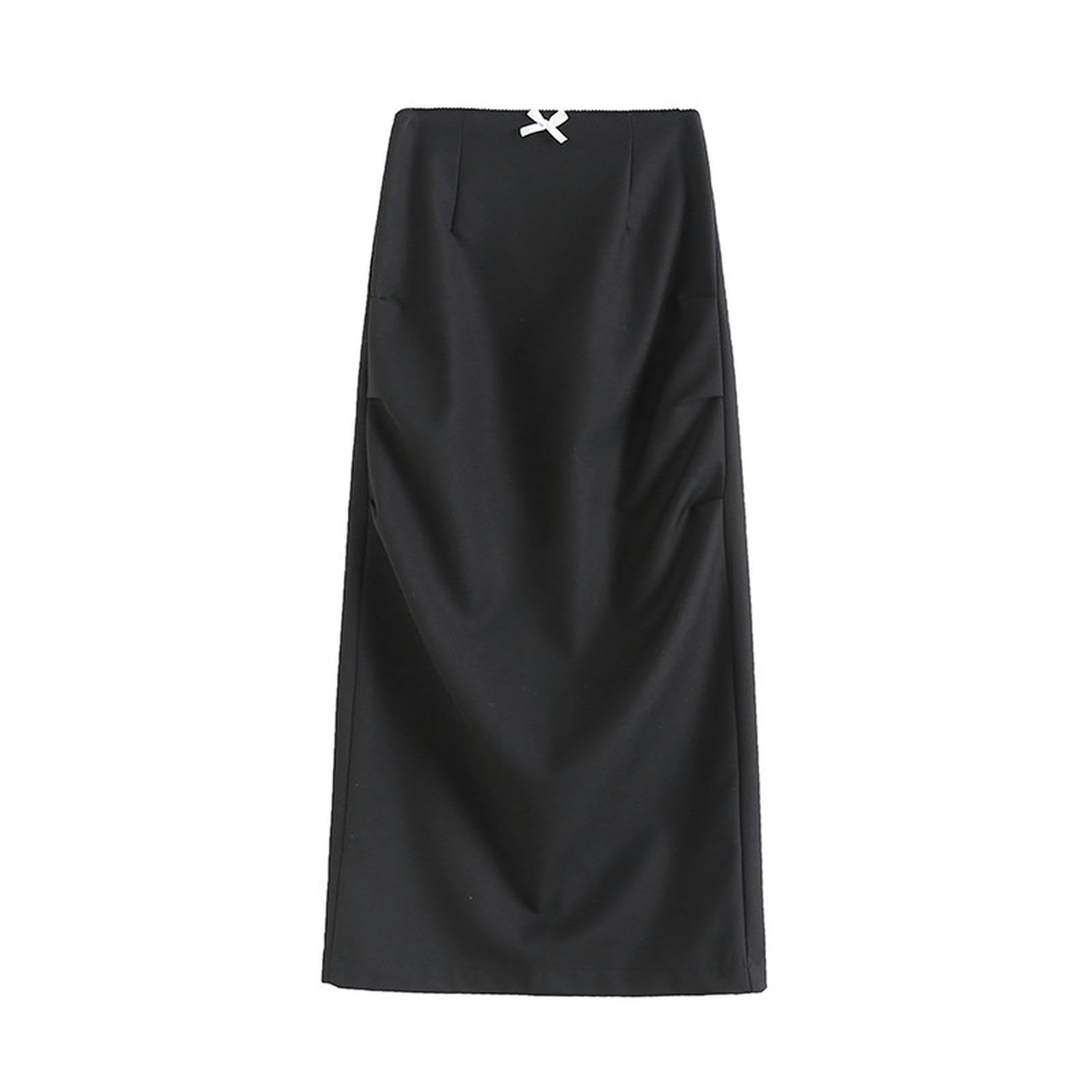 Falda de Traje con Lazo de Encaje Negro, diseño de Mujer, Falda Recta de Longitud Media Que Abraza la Cadera - Negro - L