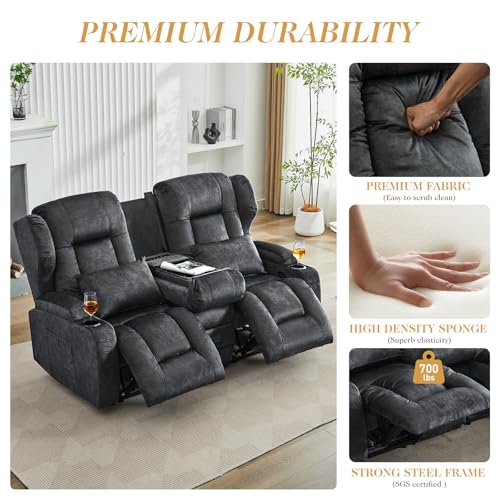 Image of Loveseat Recliner Sofa with Flip-up Console,RV Wall Hugger Recliners for Small Spaces,Reclining Loveseat Sofa Recliner with Cup Holders /Lumbar Pillows,RV Furniture (Gray, 68 inch 2-Seater)