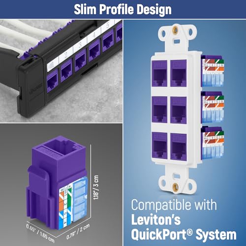Image of Everest 90 Degree RJ45 Cat5e Keystone Jacks Slim Profile 10-Pack Purple