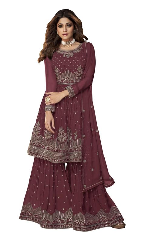 ArtZiya FashionGeorgette Fabric Embroidered and Sequins Work Sharara Suit for women-8696