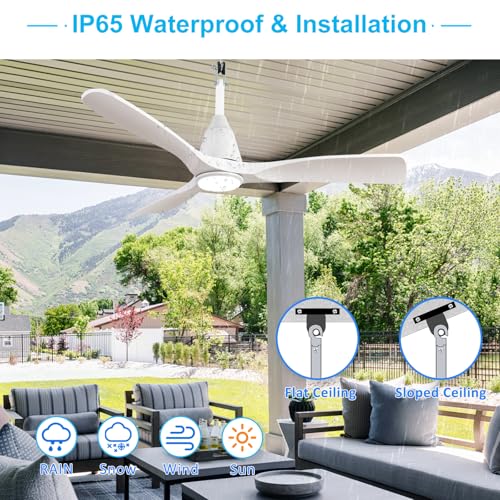 Image of Depuley Outdoor Ceiling Fan with Lights: 42 inch White Gazebo Fans Outdoor Hanging with Remote APP Control - Plug in Waterproof Fans with Light for Patio Porch Reversible White Blades 3CCT 6 Speeds Timer