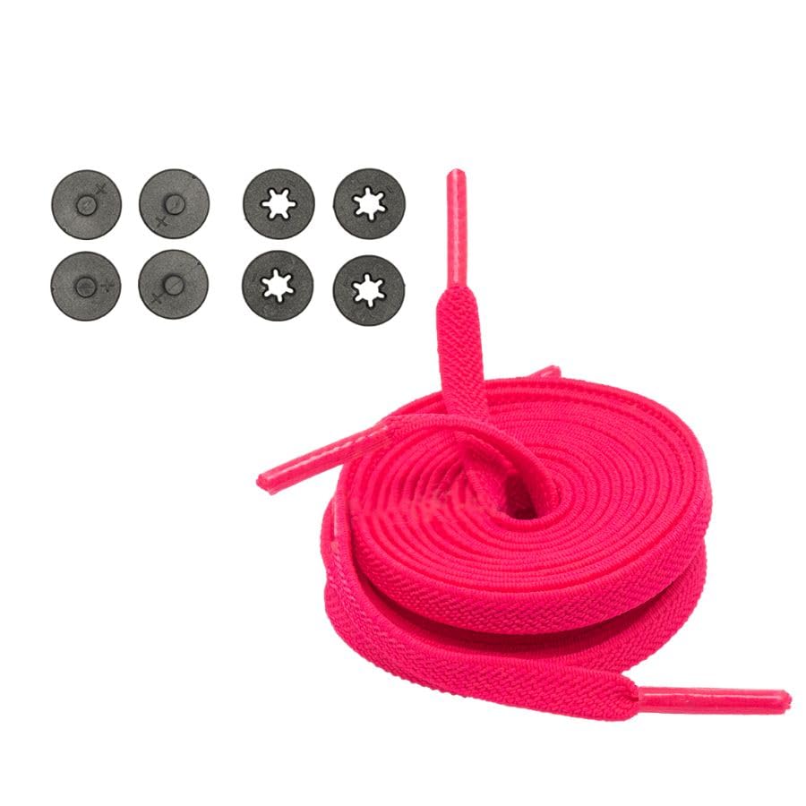 Lock Laces Flat Laces No Tie Elastic Shoelaces Stylish No Show for Casual & Fashion Shoes One-Size Easy to Install (Pink)