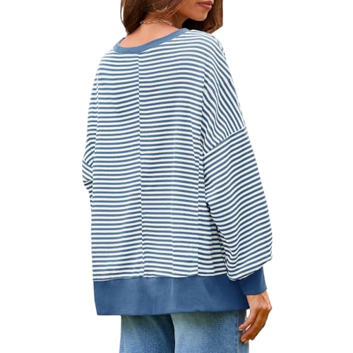 Women's Fall Oversized Sweatshirt Casual Waffle Knit Long Sleeve Crewneck Sweater Fall Fashion Split Pullover Tunic Tops2