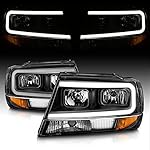 AmeriLite for 1999-2004 Jeep Grand Cherokee LED Light Bar Clear Black Replacement Headlights Set - Driver and Passenger Side