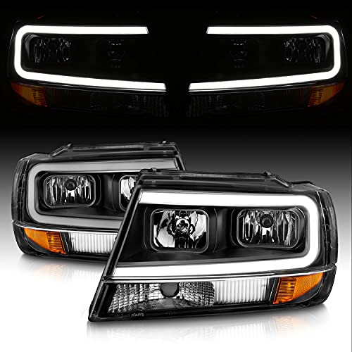 AmeriLite for 1999-2004 Jeep Grand Cherokee LED Light Bar Clear Black Replacement Headlights Set - Driver and Passenger Side
