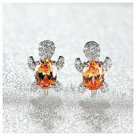 Kreativ sköldpadda zirkon örhängen, oval sten söt sköldpadda stud örhängen för kvinnor bröllop smycken vintage mode multicolor kristall zircon örhängen djur örhängen,G