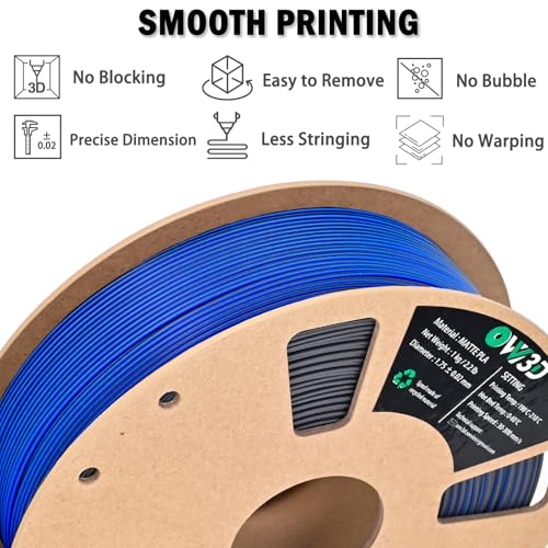 Image of OVV3D Dual Color PLA Filament 1.75mm, Black Blue Matte PLA 3D Printer Filament, Multi Color Change 3D Printing Filament for Most FDM 3D Printer, 1kg Spool