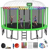 DeepRoar Tranpoline for Kids and Adults, 10FT Tranpoline with Basketball Hoop, Safety Enclosure Net, Heavy Duty Tranpoline with Light, Sprinkler, Socks, Ladder, ASTM Approved, Green