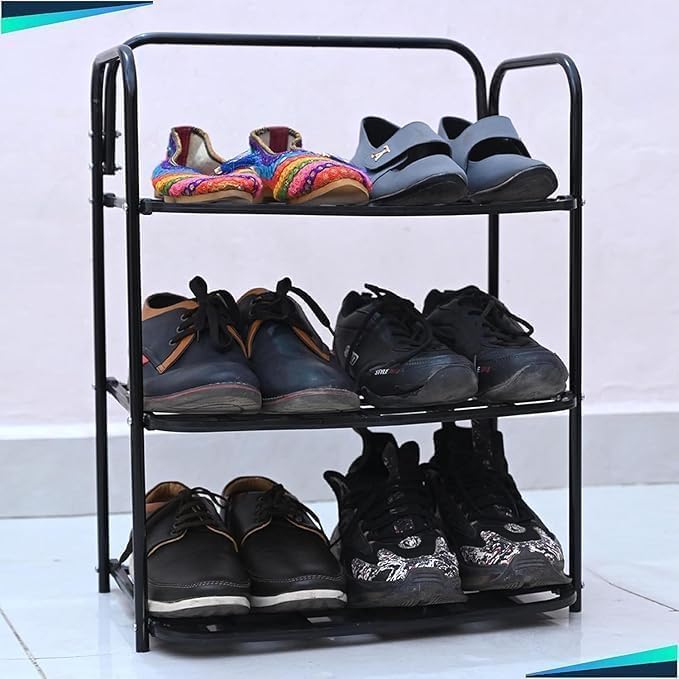 Image of RIVATR 3-Tier Shoe Rack, Adjustable Shoe Shelf Storage Organizer Iron Free Standing Shoe Rack for Entryway Closet Doorway, Holds Up to 9 Pairs of Shoes, Easy Assembly, Space-Saving Design (3 Layer)