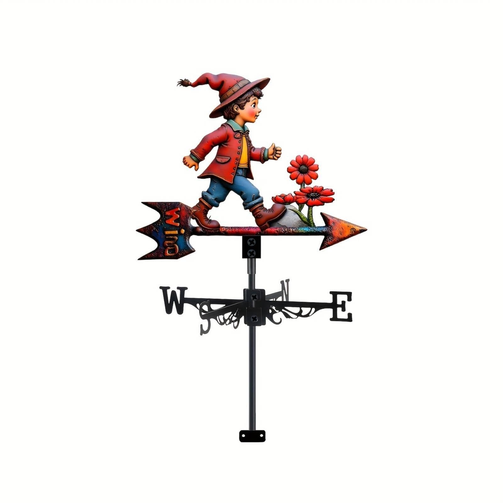 Little Boy Weathervane Rust Resistant Metal Wind Direction Indicator Smooth Rotation Metal Weathervane for Yard, Fence-image-13