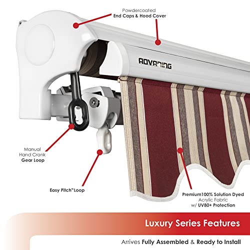 Advaning Luxury Series, 12'X10' Electric Retractable Awning, Premium Quality Fully Assembled Uv+ Sun Shade Canopy, Brick Red Stripes, Ea1210-A430H2 #TOP2