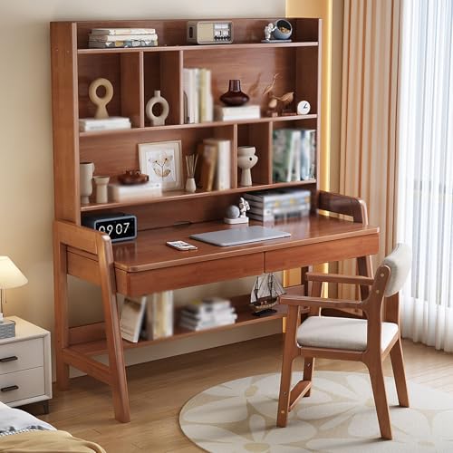 Genérico Escritorio de computadora con 2 cajones, Escritorio de Madera Maciza, Escritorio de Oficina en casa Moderno de Mediados de Siglo con Estante de Almacenamiento Abierto, Mesa de Estudio de Rob