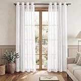 PONY DANCE 84 Drop Net Curtains for Windows - White Voile Curtains for Living Room Privacy Sheer Panels with Eyelet Top for Bedroom/Nursery Room/French Door, Set of 2, 52 x 84-inch