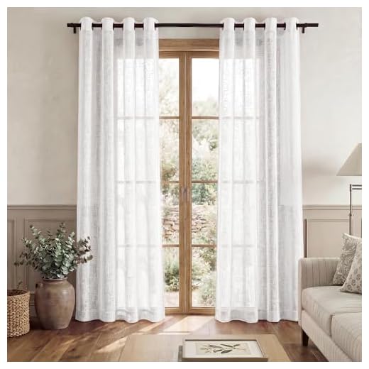 PONY DANCE 2 Stücke Voile Gardinen Wohnzimmer Dekoschals - H 210 x B 132 cm Ösenvorhang Leinenoptik Halbtransparent Luftige & Lichtdurchlässige Vorhänge Balkontür Gardinen Weiss