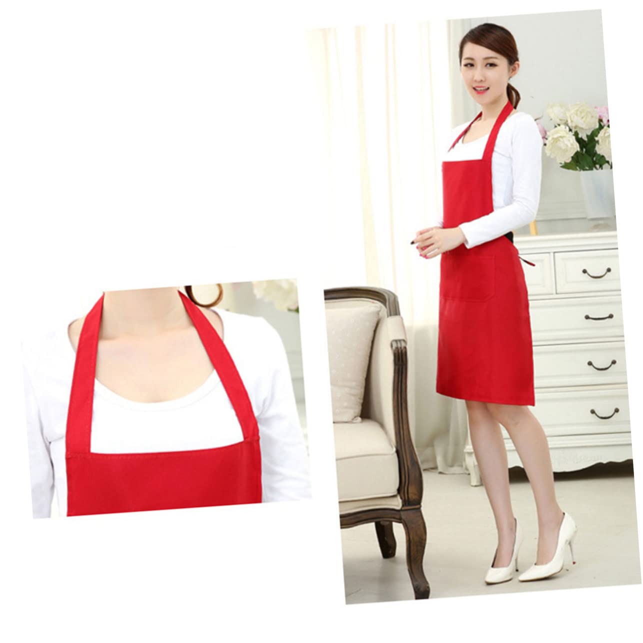 BEBEMOKO 2pcs Waterproof Chef Apron Halter-neck Smock Pockets Large Bib for Kitchen Cafe Restaurant