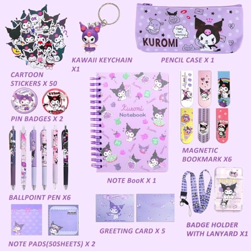 Image of PATPAT 23Pcs Kawaii School Supplies Set, Stationery Supplies Set with Notebook, Pencil Pouch, Click Pens, Assorted Cartooon Stickers, Girls School Gift Set