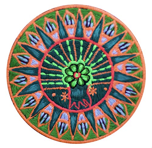 ImZauberwald Peyote Mandala patch ( mescaline Peyote Cactus, indigene, 8 cm o 3,2 pollici) Psychedelic art Olichol artwork Blacklight active Neon Glowing by ImZauberwald