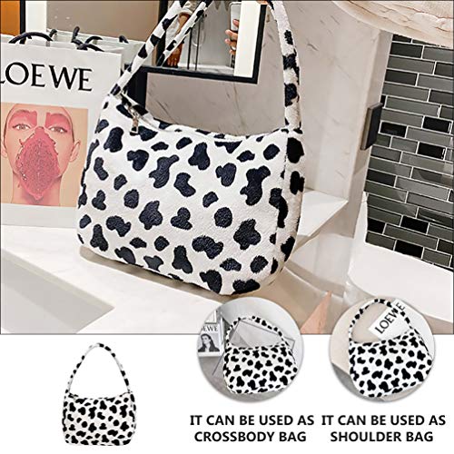 KESYOO Bolsa Feminina Bolsa de Pelúcia Padrão Vaca Bolsa de Ombro Macio Zíper Bolsa Novidade Bolsa C