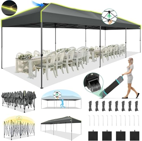 Image of COBIZI 10x30 Pop Up Canopy Tent, Wedding Party Tent Without Sidewall One Push Setup Glow, 3 Adjustable Height Air Vent Waterproof UPF50+, Wheeled Bag, 4 Sandbag, 8 Stake, Ropesfo Commercial, Outdoor