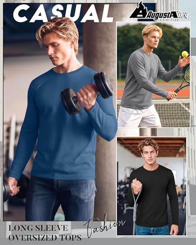 Image of August Alley 4 Pack Men's Big and Tall Cotton Shirts L-7XL, Long Sleeve Oversized Tops Loose Casual Large T-Shirts Basic Tee