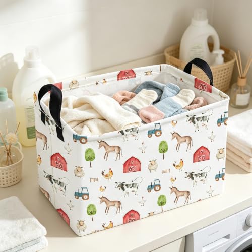 Image of Essme Rectangular Farm Basket,Cute Storage Bins with Handles for Room Decor,Shelf Basket.(Farm)