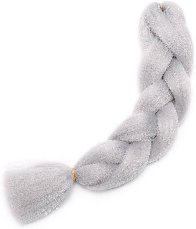 Braiding Hair Extensions Jumbo Braid Hair 24 Inch 1pc High Temperature Synthetic Fiber Hair Extension Light Grey for Women - Image 3