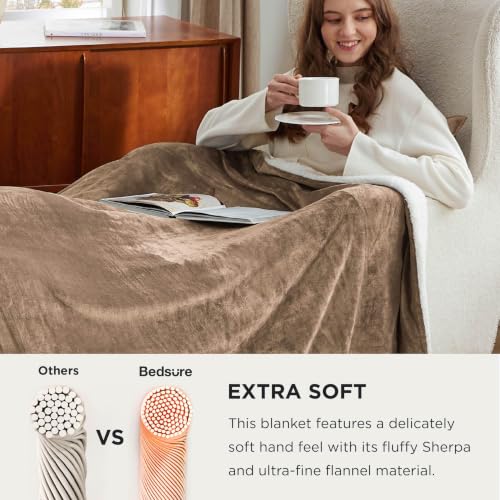 Image of Bedsure GentleSoft Sherpa Fleece Cal King Blankets for Bed, Non-Heated, Thick and Warm Oversized Throw for Women and Men, Soft Fuzzy Plush Large Blanket for Winter, Camel, 112x98 Inches