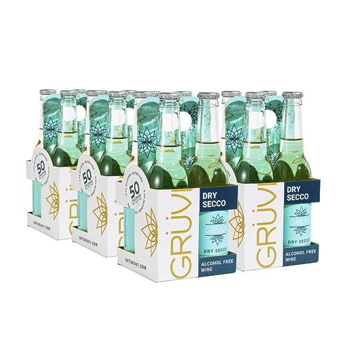 Gruvi Non-Alcoholic Dry Secco, 50 Calories, 24 Bottles, 0% ABV, Non Alcoholic Sparkling Wine, Zero Alcohol Wine