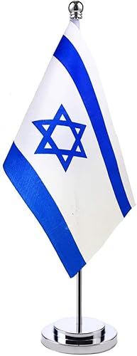Bandera de mesa israelí de escritorio de Israel con base de soporte de acero inoxidable de 11.8 in, banderas de escritorio para veteranos, oficina,