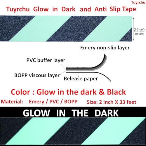 Image of Anti Slip Tape 2 Inch Wide, Waterproof Grip Adhesive Tape, Heavy Duty High Traction Friction for Indoor /Outdoor Steps (33 Ft /Black-Glow+).